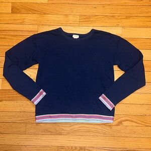 Crewcuts J Crew Kids Girls 10-12 10 12 Rainbow Cuff Hem Crewneck Sweatshirt Blue